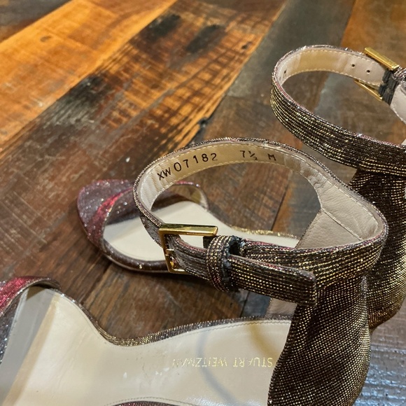 Stuart Weitzman NearlyNude Textured Sandals Pyrite Glitter  Size 8 Made in Spain - Picture 6 of 14